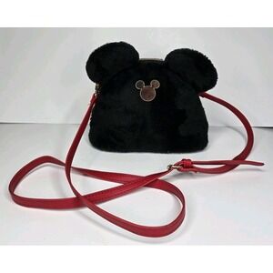 Mickey Mouse Black Plush Red Strap Crossbody Disneyland Resort Disney Gold Icon